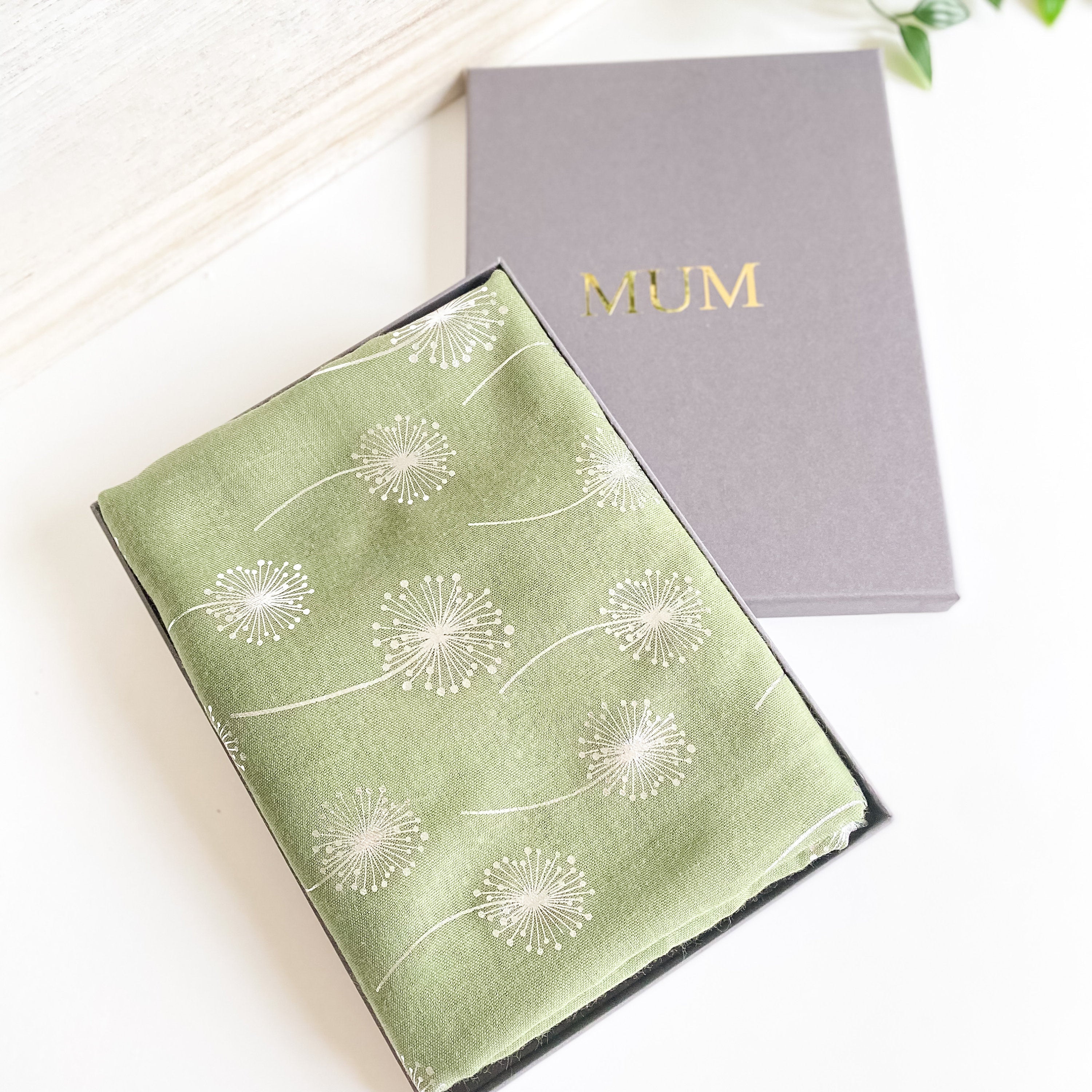 Dandelion Foil Print Cotton Scarf In A Personalised Gift Box, 6 Colours, Gift For Mum, Scarves For Women