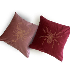 Decorative Velvet Cushion, Butterfly Dragonfly Scorpion Spider Gold foil print, Throw Pillow