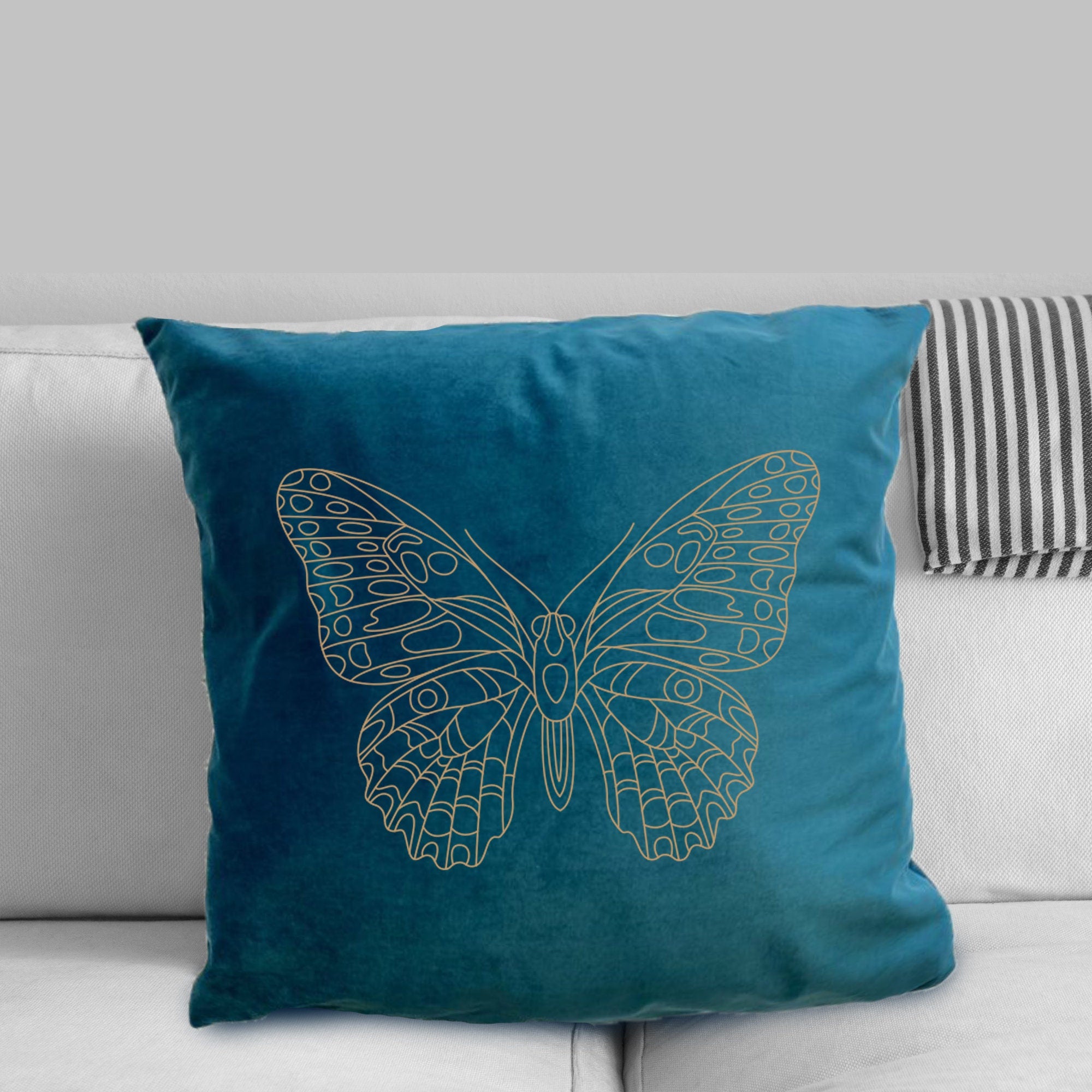 Decorative Velvet Cushion, Butterfly Dragonfly Scorpion Spider Gold foil print, Throw Pillow