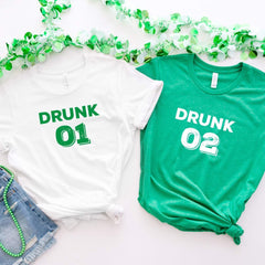 Drunk 1 Drunk 2 T-shirt, Funny St Patricks Day tee with beer glass, Irish, Green shamrock tee, Drunk tshirt