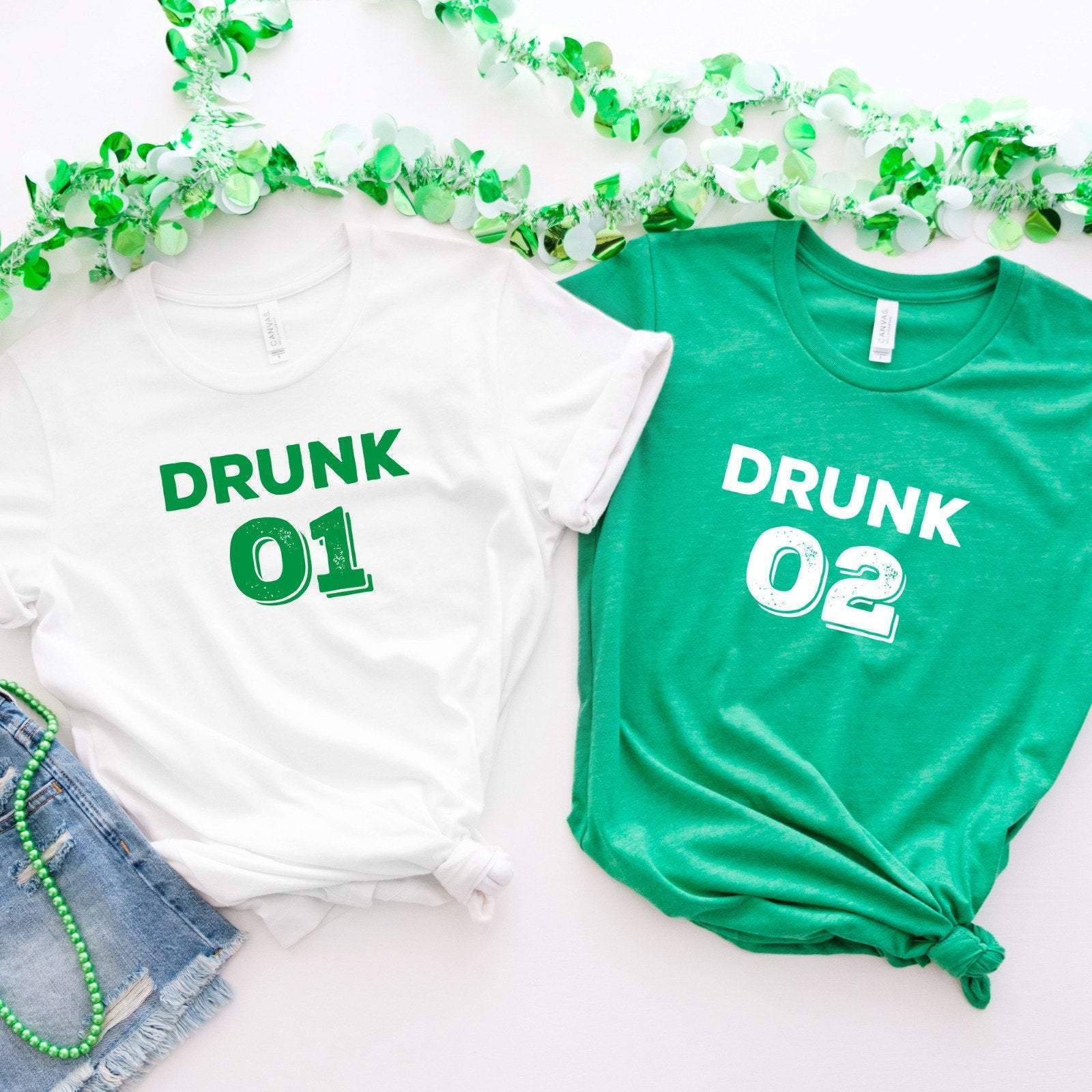 Drunk 1 Drunk 2 T shirt Funny St Patricks Day tee beer glass Irish shamrock tee Drunk tshirt