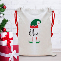 Elf Christmas Sack with a name, Personalised Large Linen Santa Sack, Xmas Gift Sacks