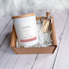 Engagement candle for couple with names and date, Wedding Anniversary or Engagement Gift Soy Wax Scented Candle
