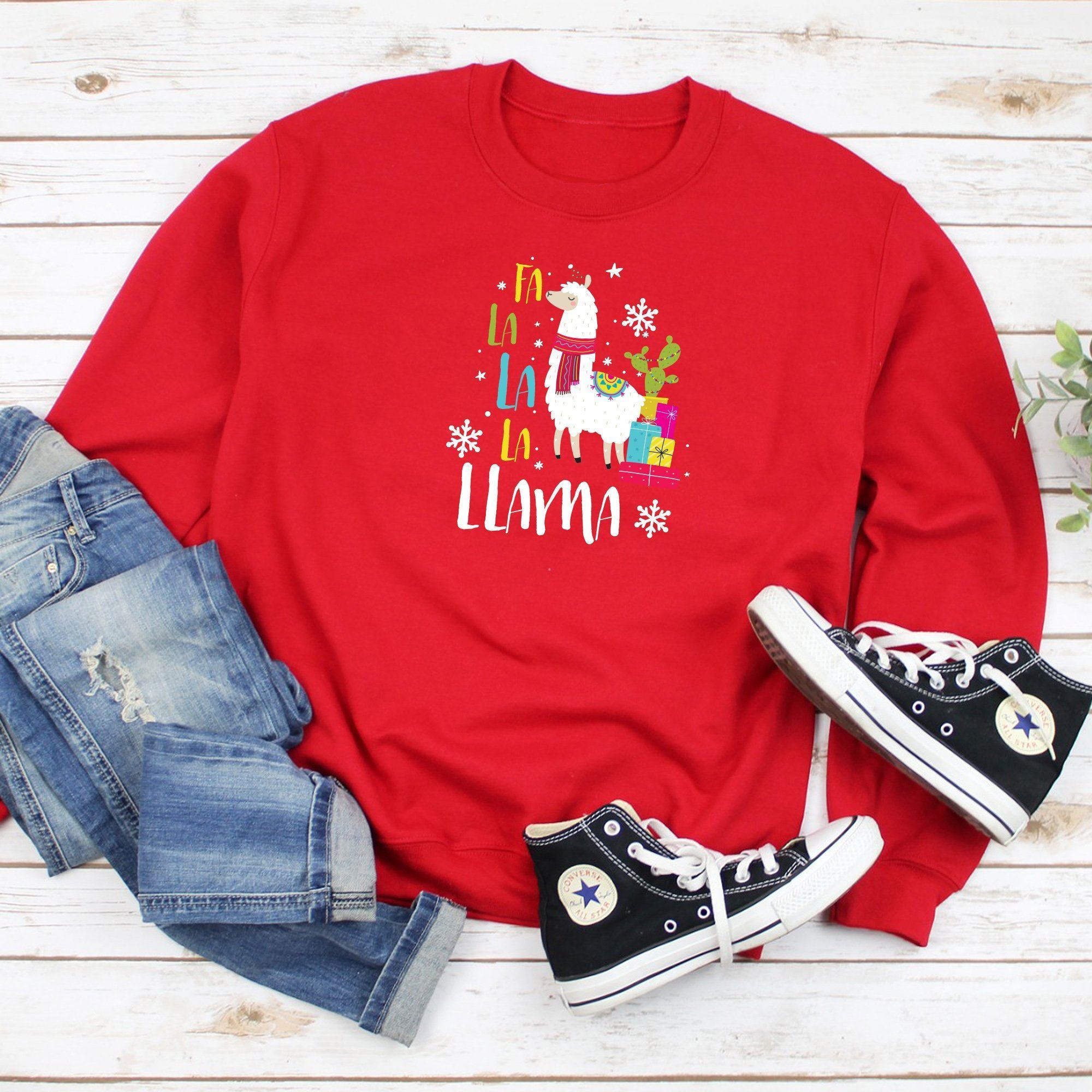 Fa la la la llama Christmas Jumper, Funny Matching Family Christmas Outfits