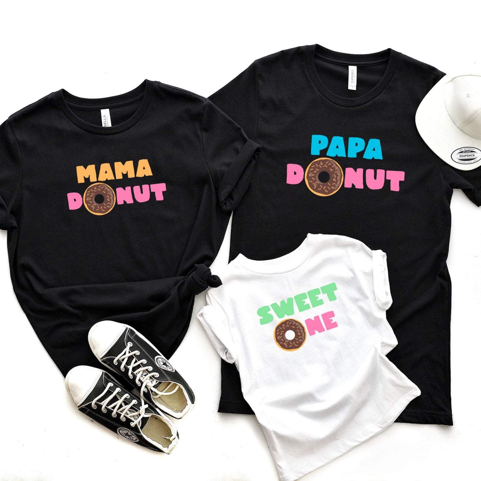 Family donut kids birthday party t-shirts, Matching donut themed shirts, Dad, mum, birthday girl