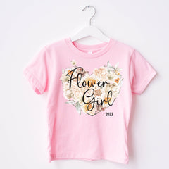 Floral Flower Girl T-Shirt, Wedding Proposal Gift For Kids, Bridal Party Wedding Day