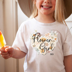 Floral Flower Girl T-Shirt, Wedding Proposal Gift For Kids, Bridal Party Wedding Day