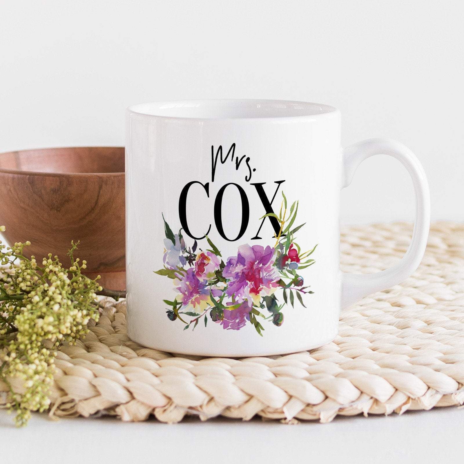Floral personalised teacher mug, Teacher thank you gift, Teacher Appreciation Gifts
