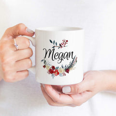 Floral themed name mug, Personalised Gift for her , Personalized with a name