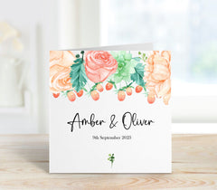 Floral Wedding Card with couple names and wedding date, Bride and Groom Names Mr & Mrs Keepsake Gift Card