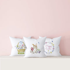 Flower basket cushion, Easter decor, Spring concept decoration, Bunny, flowers basket, Happy Easter pillow cover