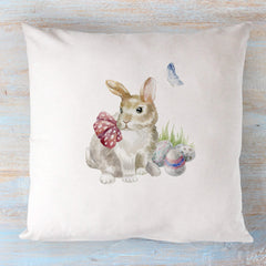 Flower basket cushion, Easter decor, Spring concept decoration, Bunny, flowers basket, Happy Easter pillow cover