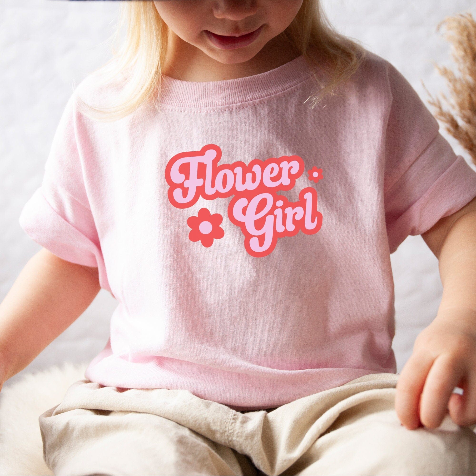 Flower Girl T-Shirt, Wedding Gift For Kids, Pink Colours Flower Girl Cute Present Ideas, Floral Design Outfit