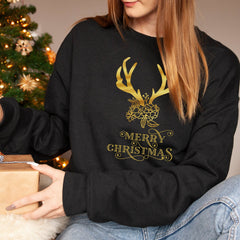 Flowers and reindeer antlers modern Christmas jumper, Xmas Sweatshirt, Gift for her