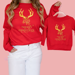Flowers and reindeer antlers modern Christmas jumper, Xmas Sweatshirt, Gift for her