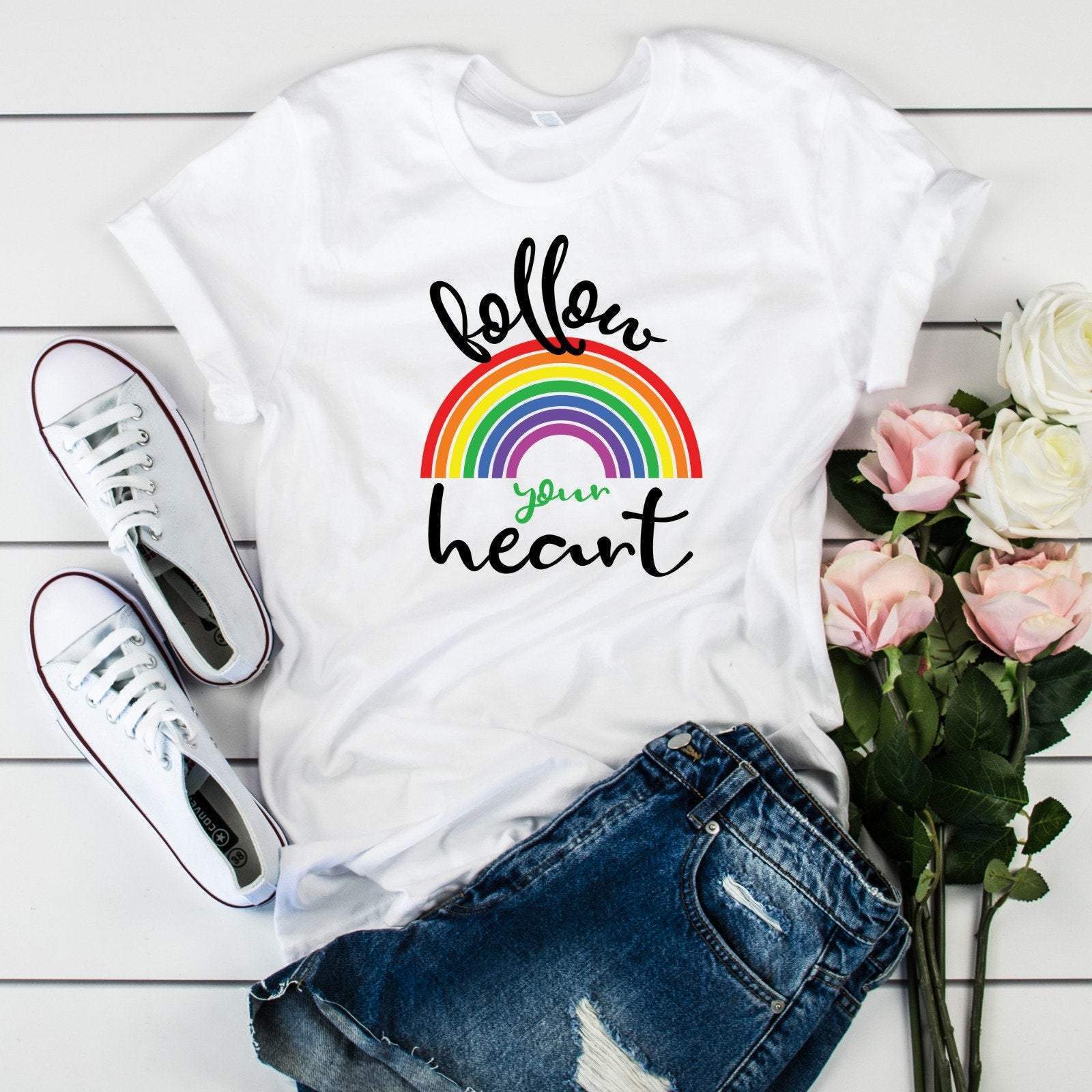 Follow your heart pride t-shirt, UNISEX Rainbow tee, Pride gift, LGBT flag tshirt
