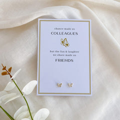 Friend card with Butterfly Star or Heart earrings, Gift for friends, Chance made us colleagues