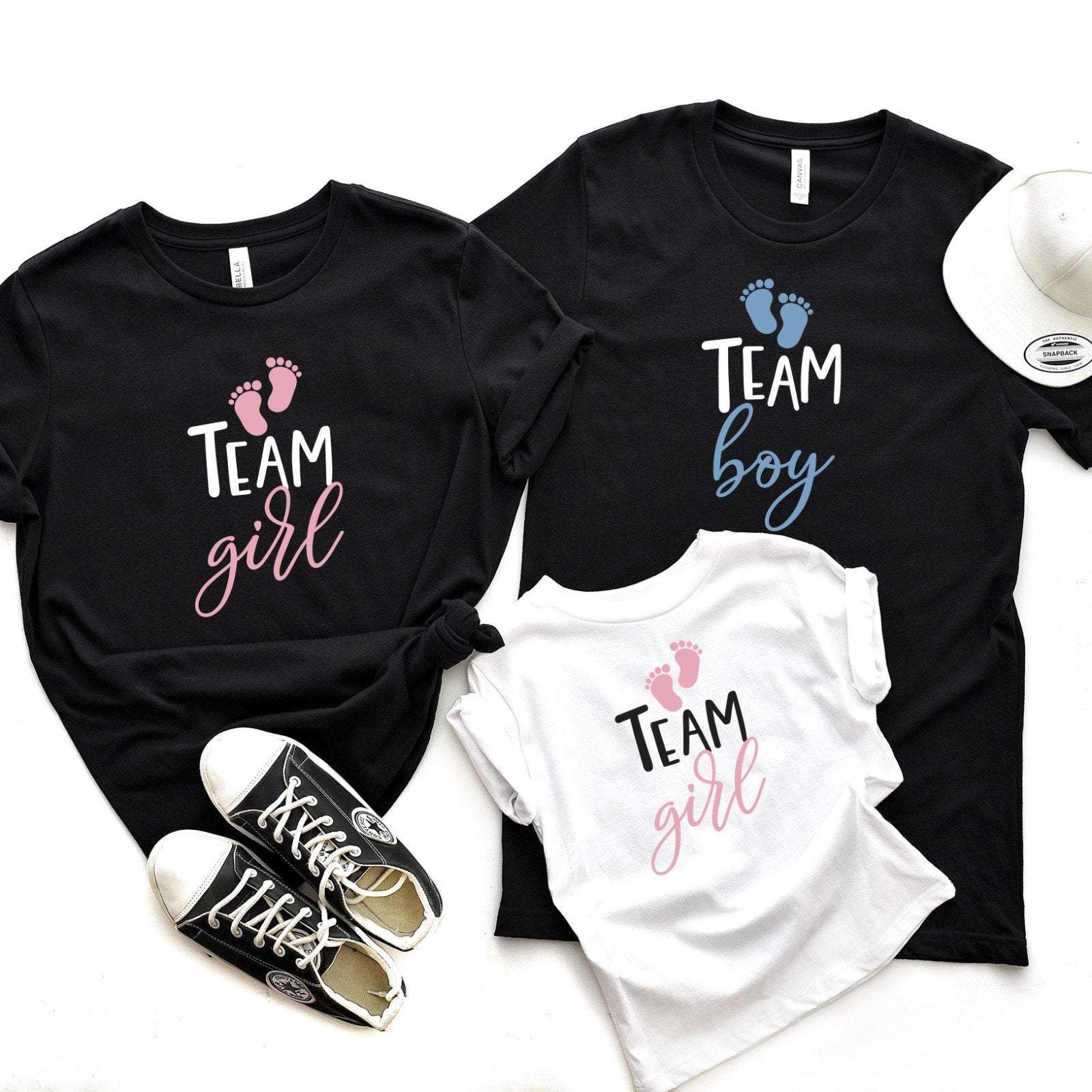 Gender reveal party matching Family Shirts Team pink team tee