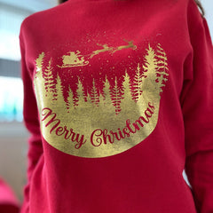 Gold Foil Merry Christmas sweatshirt Eco - sustainable Xmas Jumper adult and kids Santa Reindeer