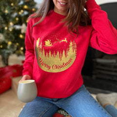 Gold Foil Merry Christmas sweatshirt Eco-sustainable Xmas Jumper adult and kids Santa Reindeer