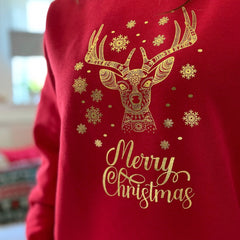 Gold Foil Reindeer Christmas sweatshirt Eco - sustainable Xmas Jumper adult and kids
