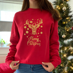 Gold Foil Reindeer Christmas sweatshirt Eco - sustainable Xmas Jumper adult and kids