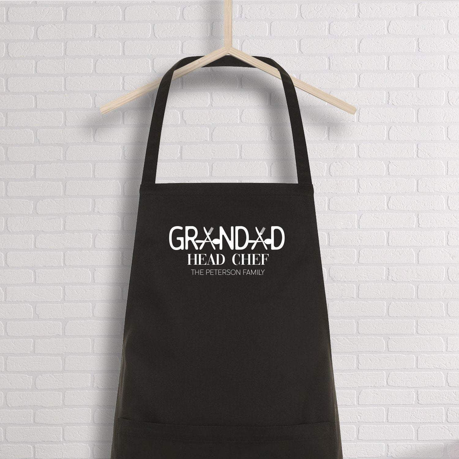 Grandad Apron With Family Name, Personalised Grandad Head Chef, Bbq Apron, Gift For Dad