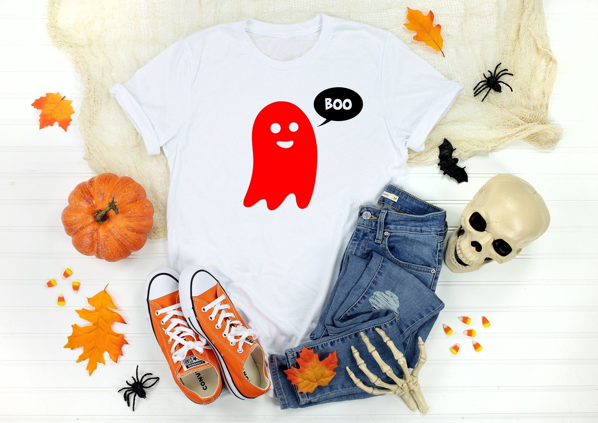 Halloween Ghost T-Shirt, Unisex Adult Sizes, Boo Cute Halloween Costume Tshirt