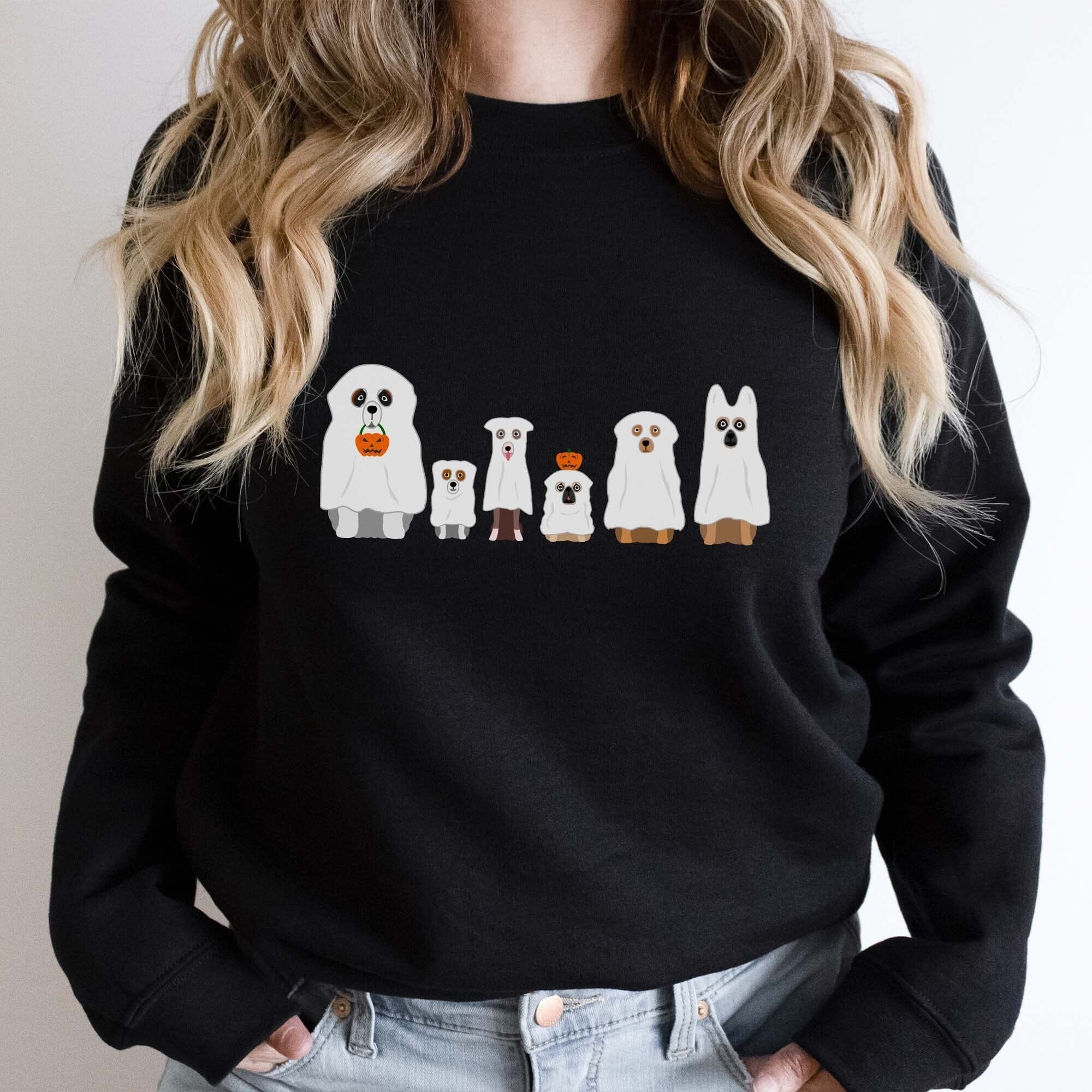 Halloween Sweatshirt Dogs Ghost Costumes Funny Spooky Season Halloween Jumper