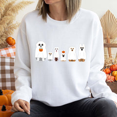 Halloween Sweatshirt, Dogs In Ghost Costumes, Funny Spooky Season Halloween Jumper