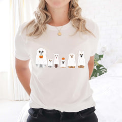 Halloween T-Shirt, Dogs In Ghost Costumes, Funny Spooky Season Halloween Tee For Women And Men