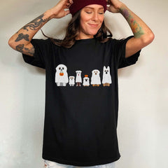 Halloween T-Shirt, Dogs In Ghost Costumes, Funny Spooky Season Halloween Tee For Women And Men