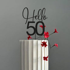 Hello 50 wooden birthday Cake Topper, Suitable for ALL AGES, Personalised Party Decor, HH1