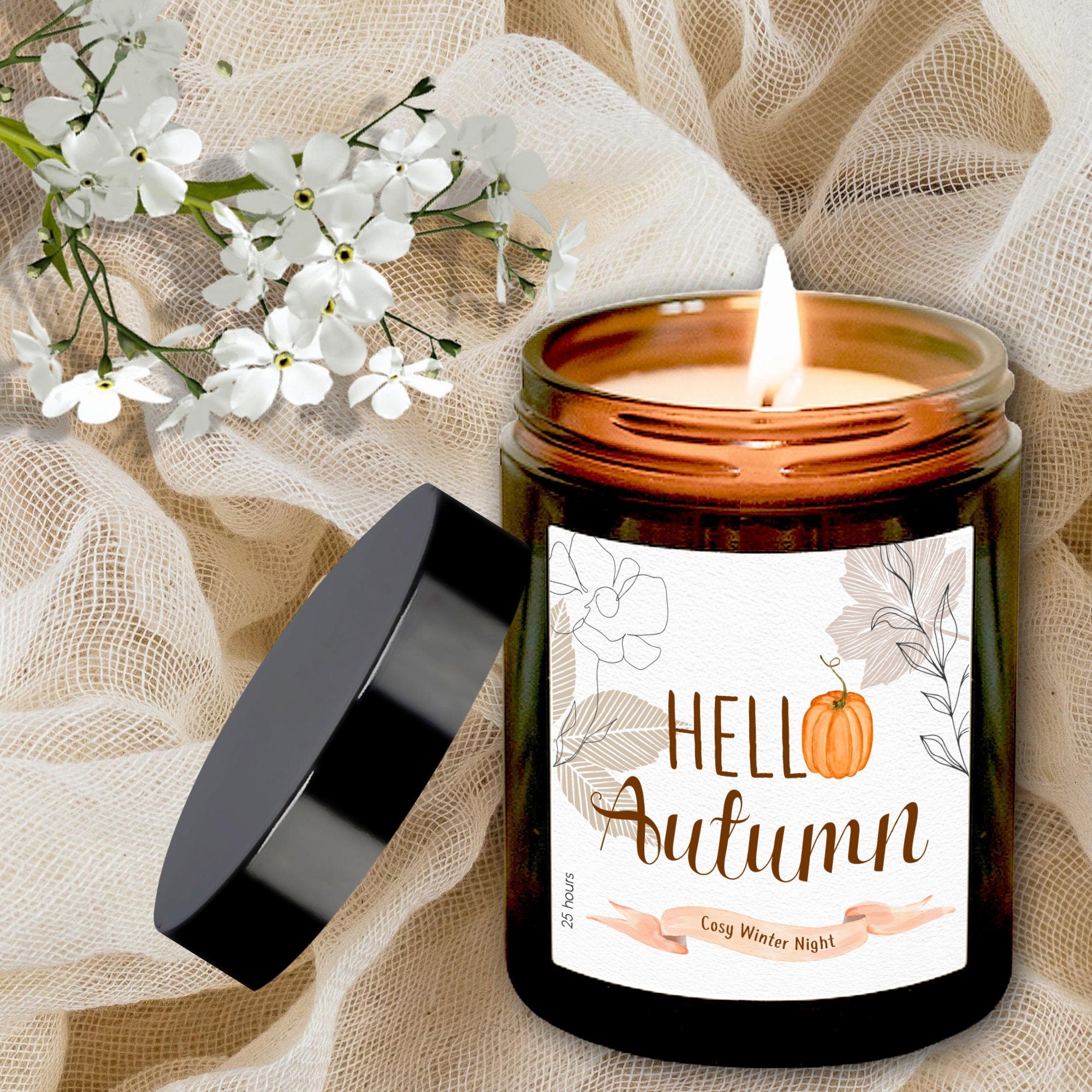 Hello Autumn Candle, Autumn decor, Pumpkin spice candle, Get cosy gift