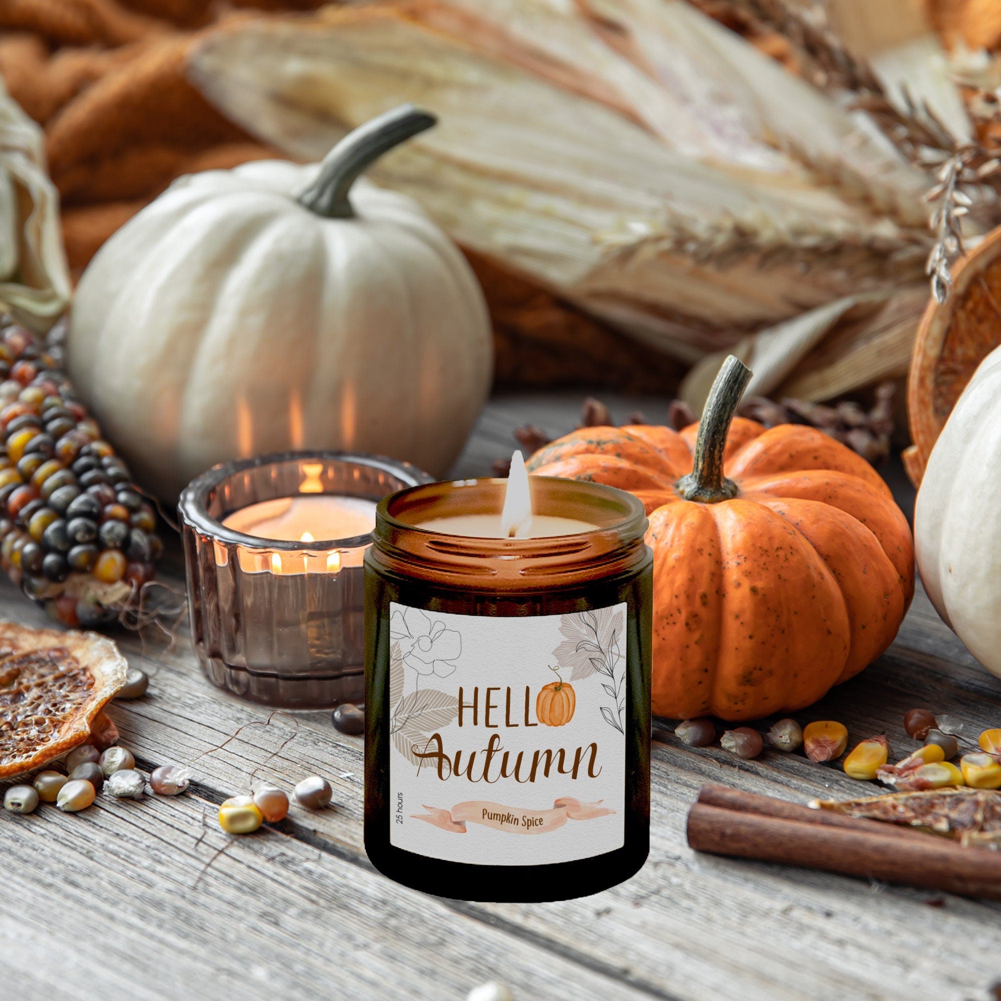Hello Autumn Candle, Autumn decor, Pumpkin spice candle, Get cosy gift