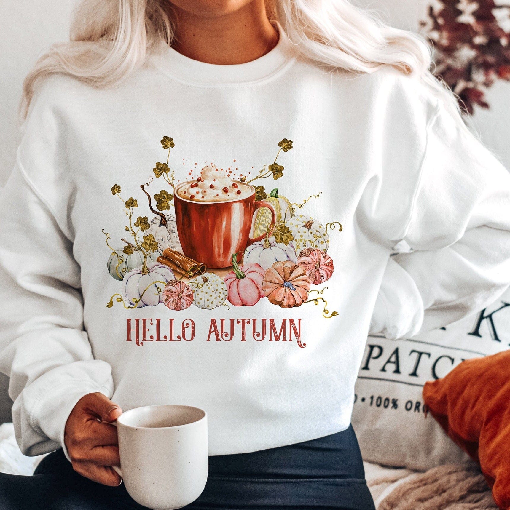 Hello Autumn Jumper Pumpkin Spice Latte Autumn Leaves Fall Autumn Love Sweatshirt