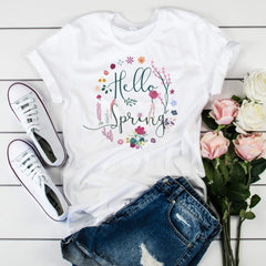 Hello spring t-shirt, Gift for women, Spring tshirt, Nature Tee, Trendy summer and spring concept, Flower concept