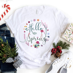 Hello spring t-shirt, Gift for women, Spring tshirt, Nature Tee, Trendy summer and spring concept, Flower concept