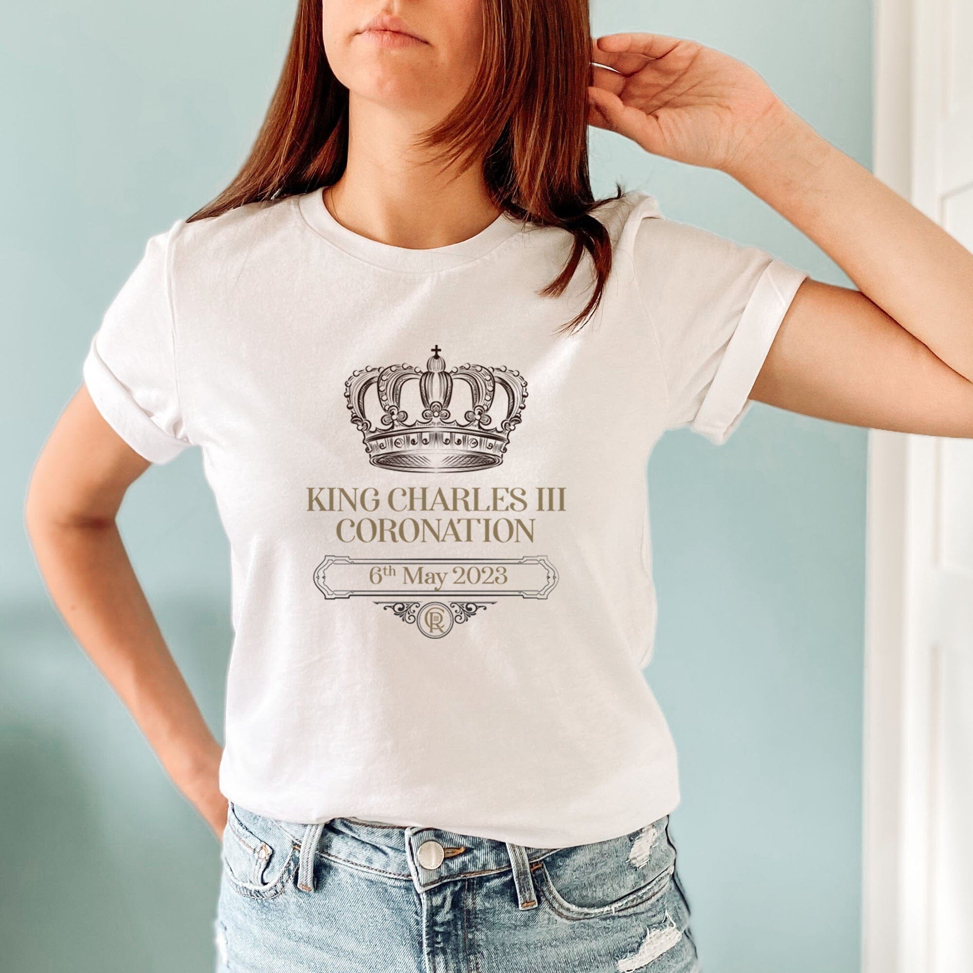 HM King Charles III Coronation t-shirt with elegant crown design, Commemorative Celebration Royal Gift