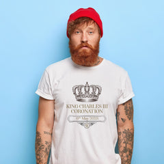 HM King Charles III Coronation t-shirt with elegant crown design, Commemorative Celebration Royal Gift