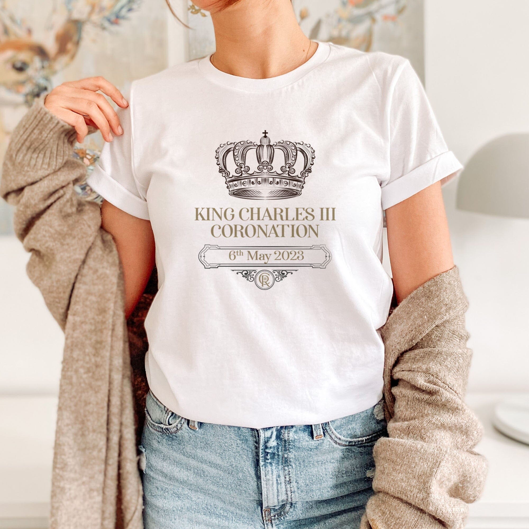 HM King Charles III Coronation t-shirt with elegant crown design, Commemorative Celebration Royal Gift