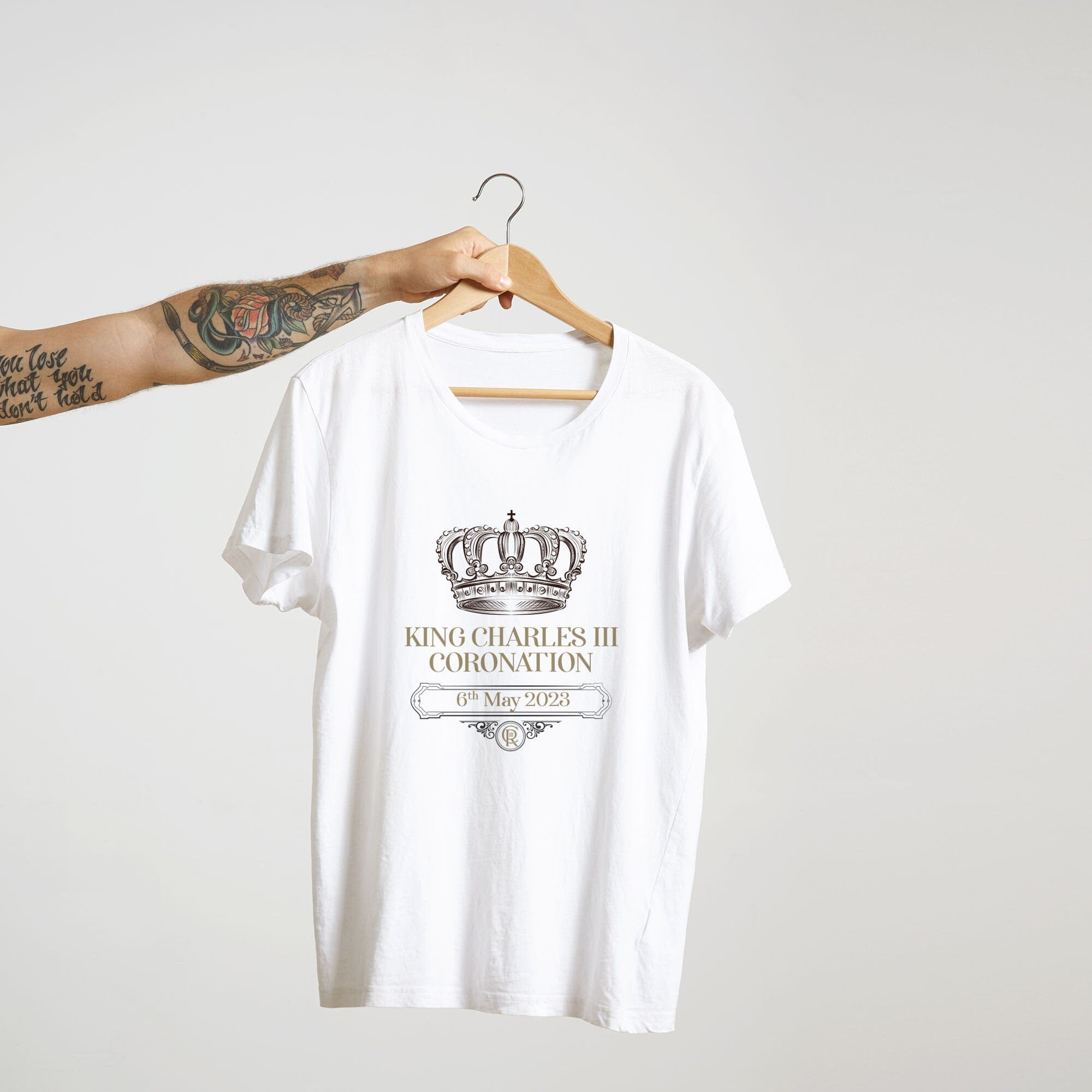 HM King Charles III Coronation t-shirt with elegant crown design, Commemorative Celebration Royal Gift