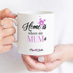 Home is where my mum is mug with children names, Personalised Mother's Day Gift