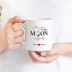 I love you to the moon and back mug, Personalised Valentines gift with couple names