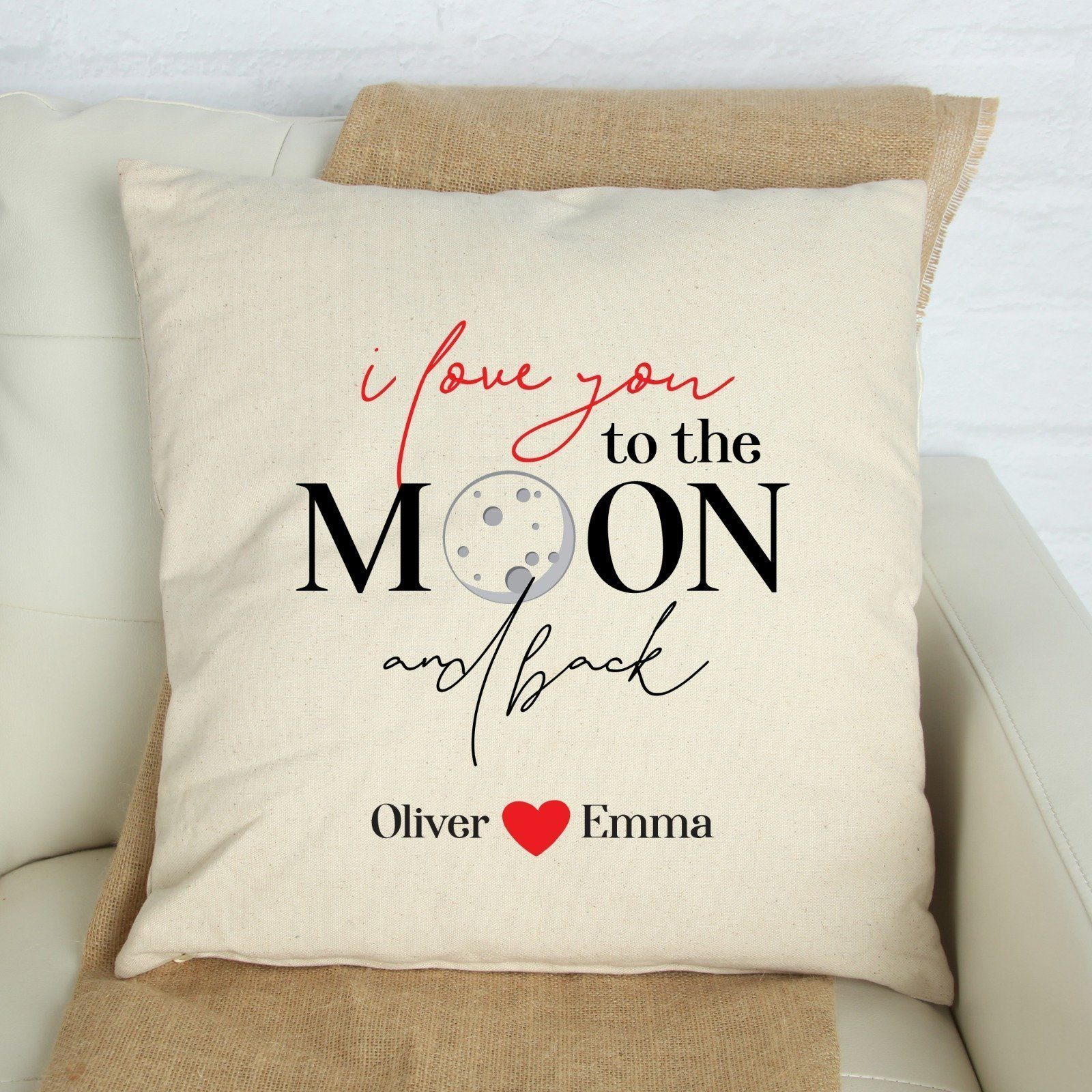 I love you to the moon and back with couple names cushion cover, Valentine's Day Gift