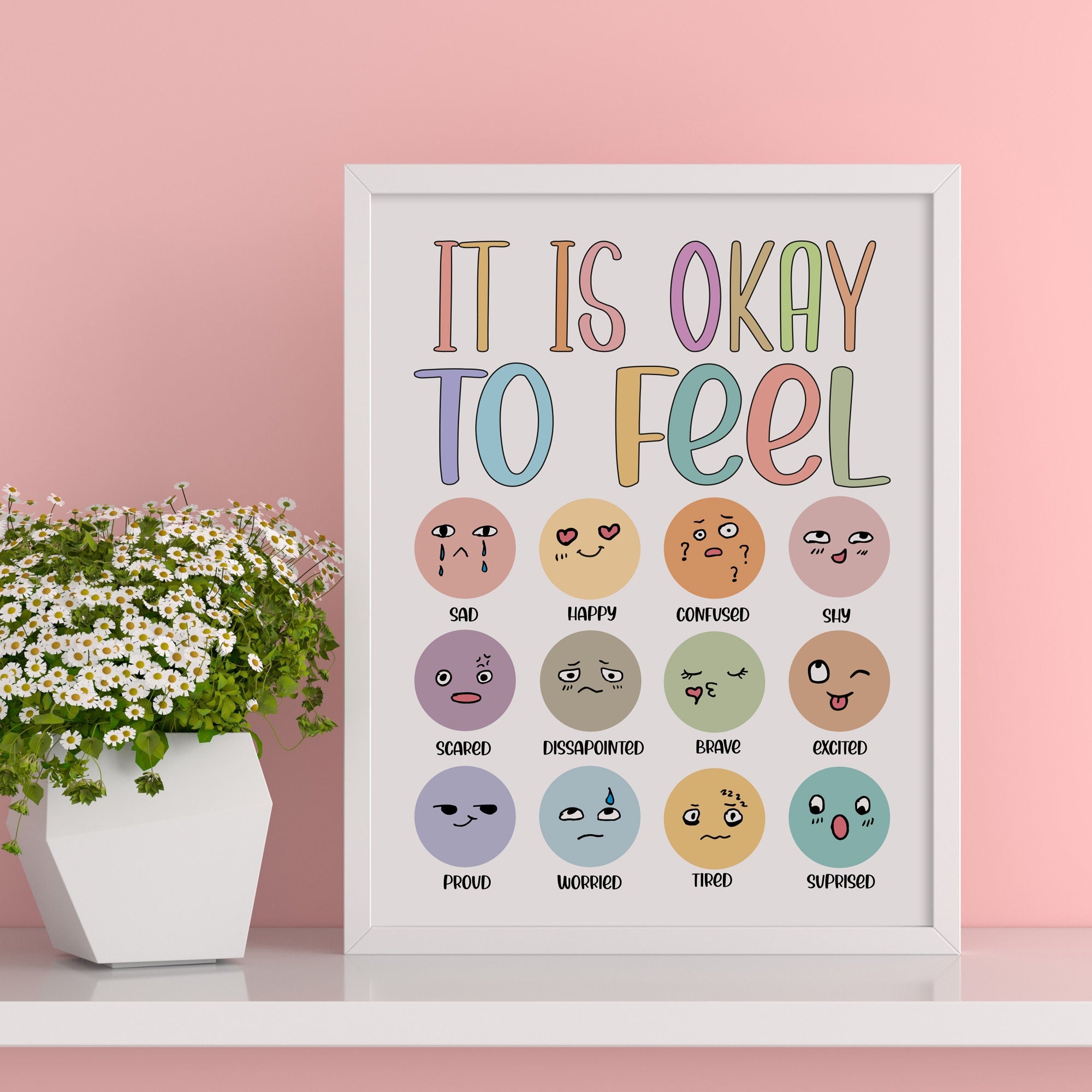 It's Okay To Feel Poster, Mental Health Awareness Gift, Positivity Print