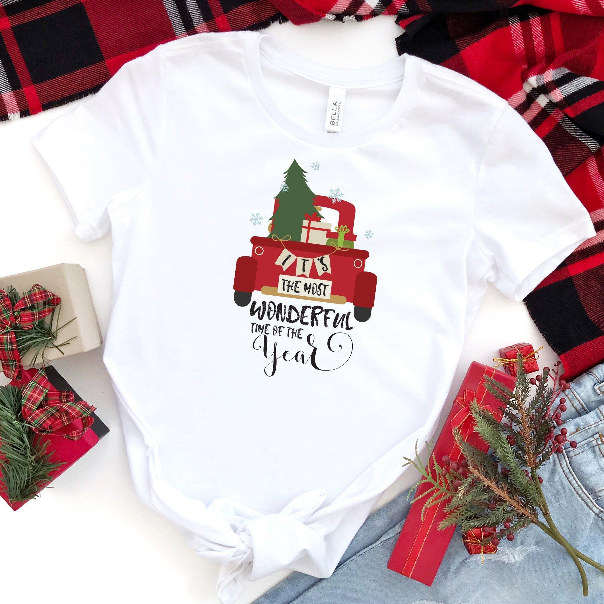 It's the most wonderful time of the year t-shirt with red Christmas tree truck, Unisex size
