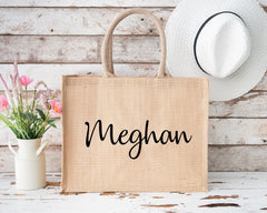 Jute Tote Bag w Name, Personalised gift for Her, Birthday Gift Christmas Gift Wedding Gift