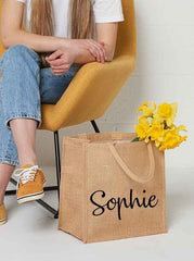 Jute Tote Bag w Name, Personalised gift for Her, Birthday Gift Christmas Gift Wedding Gift