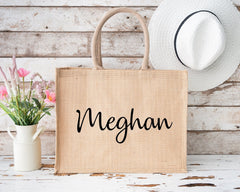 Jute Tote Bag w Name, Personalised gift for Her, Birthday Gift Christmas Gift Wedding Gift